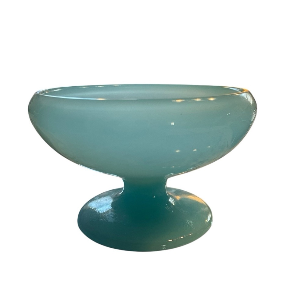Fenton Vintage Pekin II Glass Compote Bowl Blue Aqua Pedestal MCM Rare‎ Coastal
